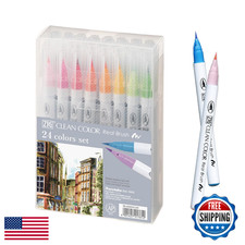 Kuretake Zig Clean Color Real Brush Pen Set, 24 Vibrant Colors, Art Markers