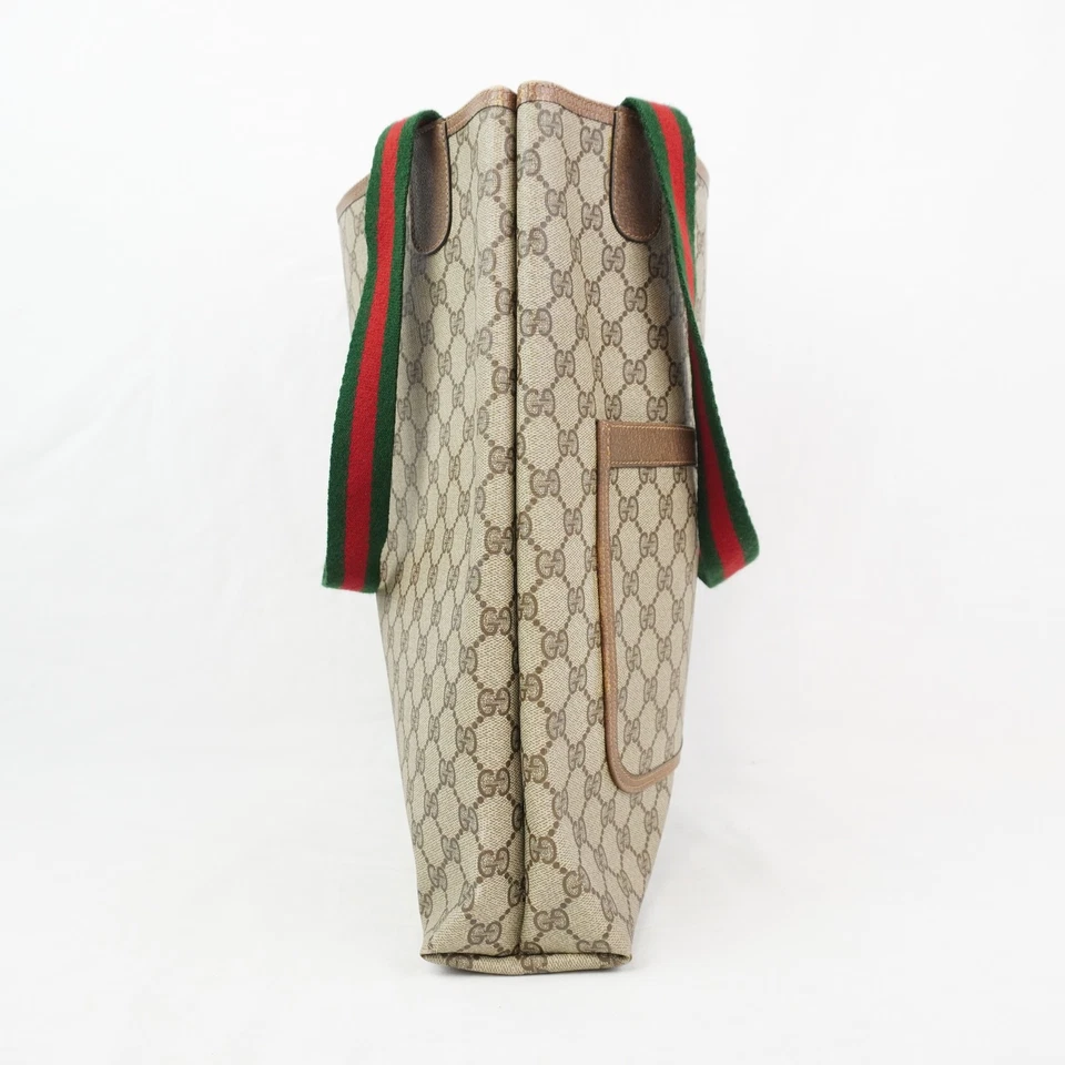 Gucci GG Supreme Coated Canvas Sherry Line Tote Bag In Beige With Web Strap - Image 4 of 4