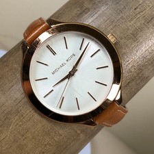 Michael Kors Runway Women MK-2284 Dress Slim Leather Quartz 40mm Watch 7 1/2"