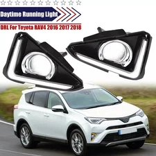 LED DRL Daytime Running Light Fog Lamp For Toyota RAV4 2016-2018 W/ Turn Signal