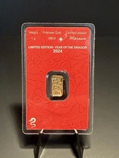 1 gram Gold Bar Argor Heraeus 2024 Lunar Year of the Dragon 999.9 Fine in Assay