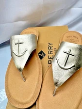Sperry Seaport Leather Toe Post Sandle - Platinum Womens Size  10M  -Sts83053