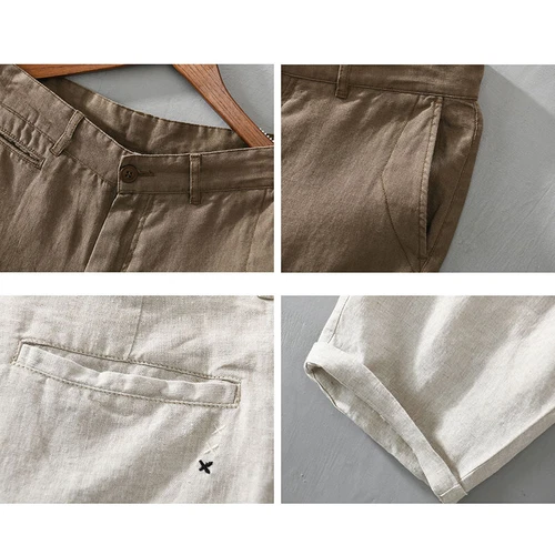 Men Linen Blend Shorts Loose Plain Half Pants Casual Beach Bottoms Summer Thin - Picture 11 of 19