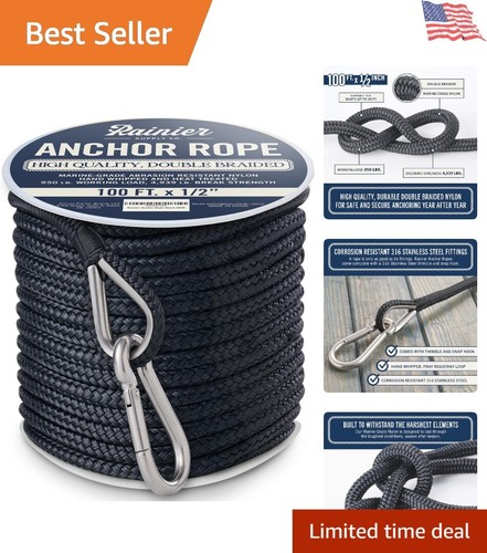 Nylon Boat Anchor Rope with Heavy-Duty Snap Hook - Ideal for Boats up to 35ft