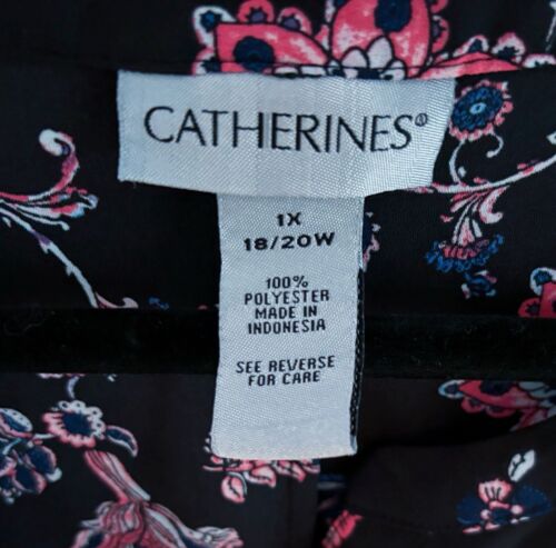 Camicia blusa Catherines nera floreale con bottoni taglia 1X 18 - 20W Dark Romance - Foto 3 di 5