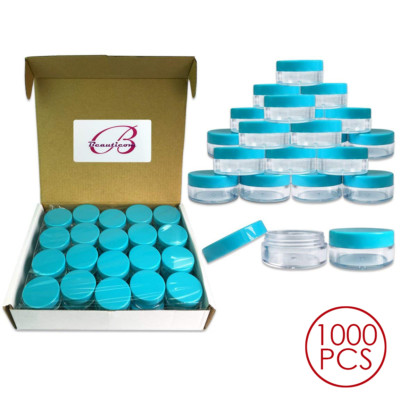 Beauticom  (1000 Pieces) 10G/10ML Round Cosmetic Clear Sample Jars Teal Lids