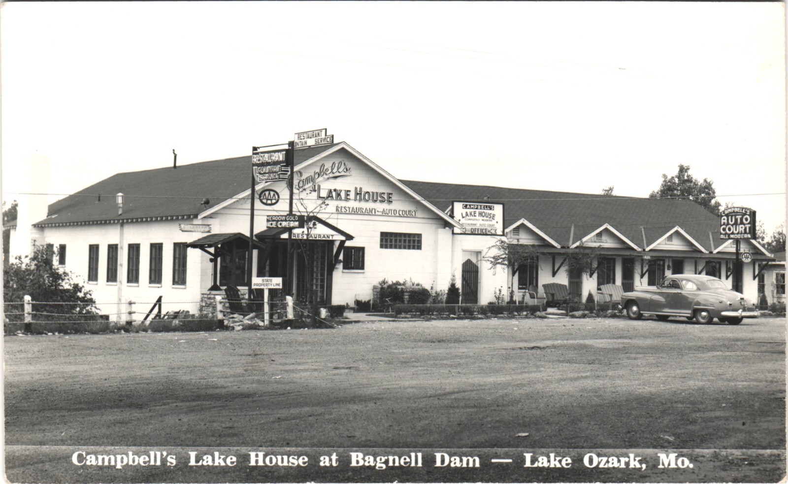 LAKE OZARK MO CAMPBELLS LAKE HOUSE BAGNELL DAM real photo postcard rppc