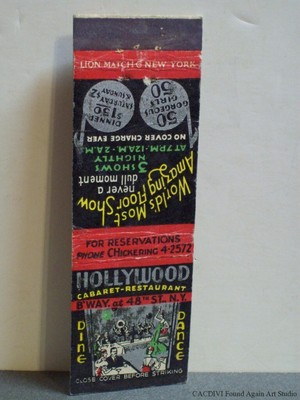 Hollywood Cabaret Broadway NY NYC Matchbook Cover Floor Shows 1930s 1940s Vtg