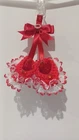 Pram charms**new** red booties hand knitted with white lace n beads diamonti ri