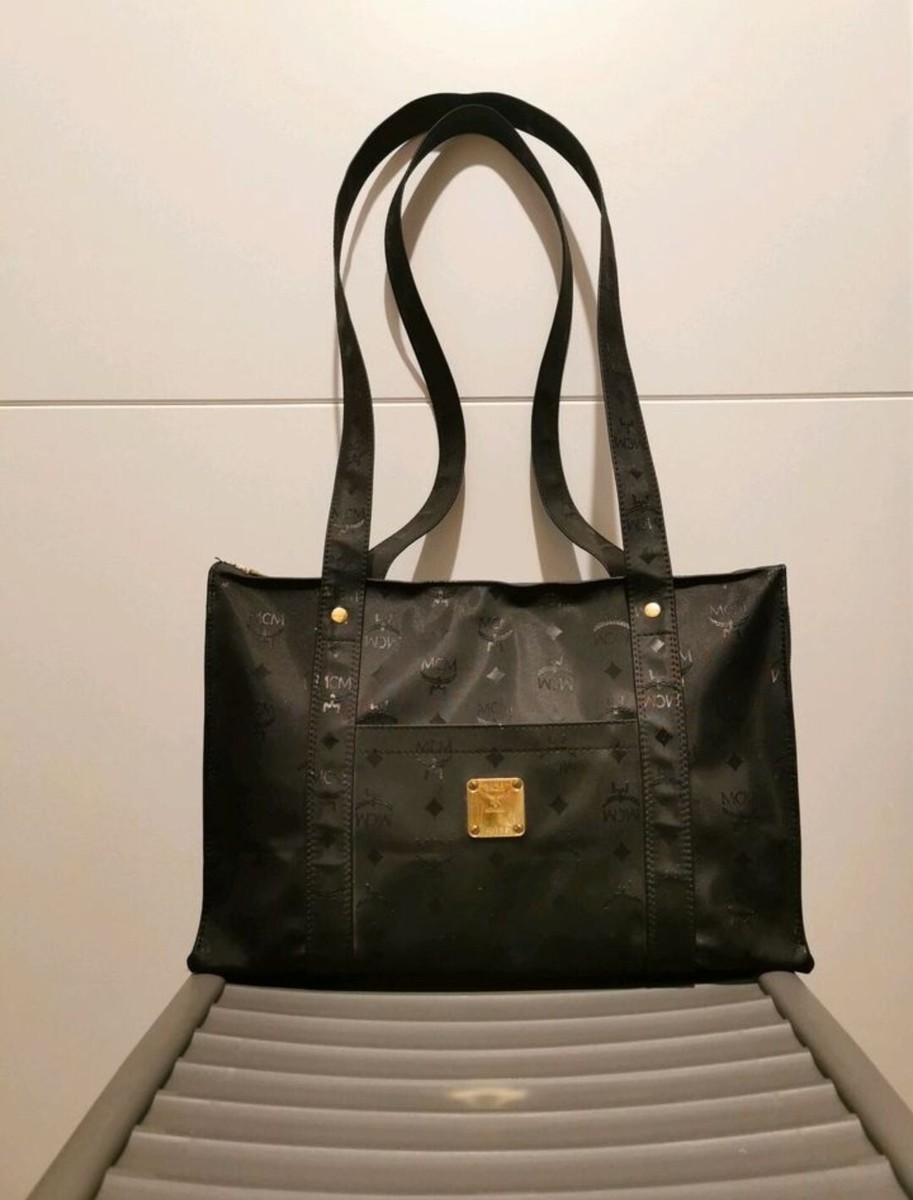 MCM Shopper Handtasche Umhängetasche Damen Herren schwarz gold Vintage  Tasche