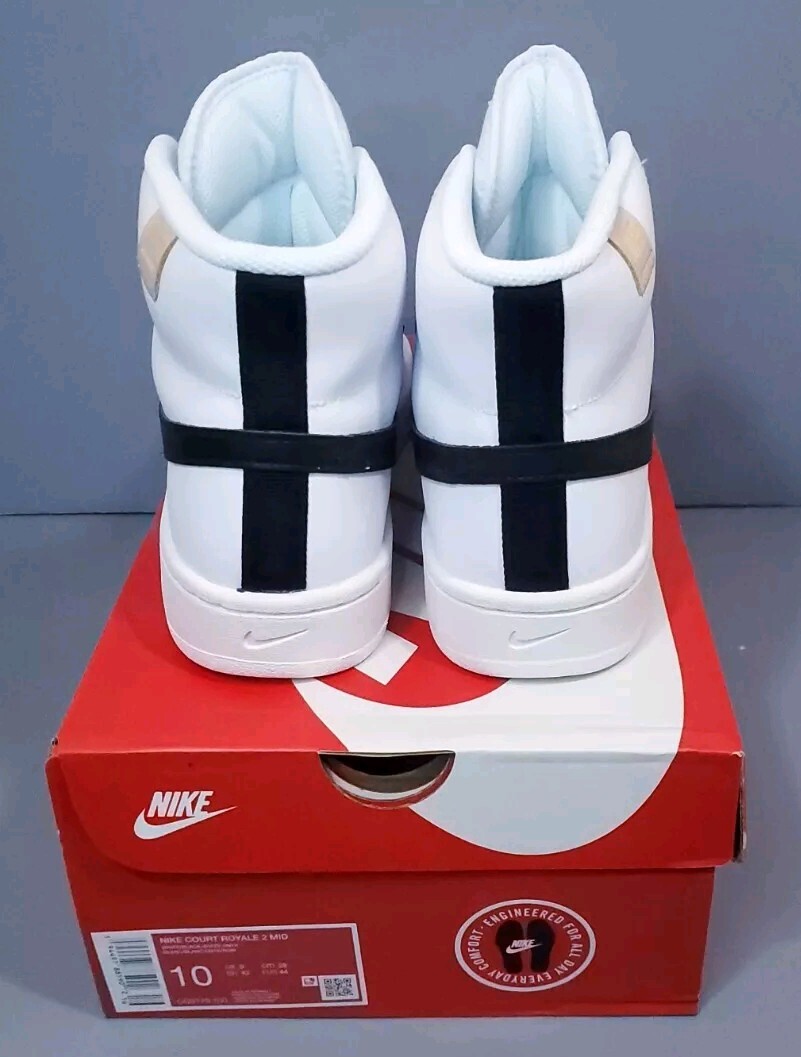 Men's Nike Court Royale 2 Mid Sneakers White/Black Onyx, Size 10, NEW thumbnail 6