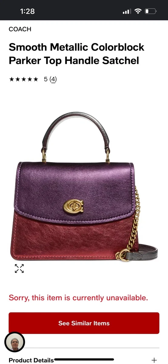 COACH PARKER NEW Metallic Color Block Purple Leather Top Handle