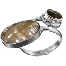 Sale! Mother of Pearl Shell Smokey Quartz 925 Sterling Silver Ring