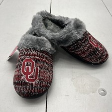 Foco Red Grey OU Oklahoma Sooners Faux Fur Slippers Closed Toe Women Size M
