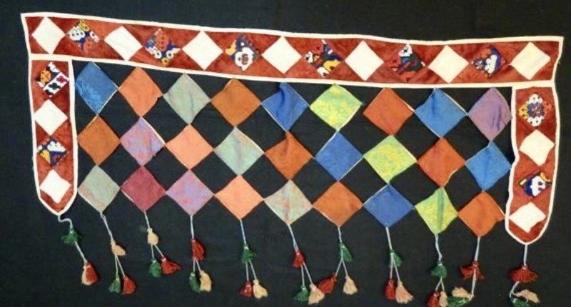 Vintage Bohemian Uzbek Tribal Wall Hanging Trim Textile Wool Tassels Silk