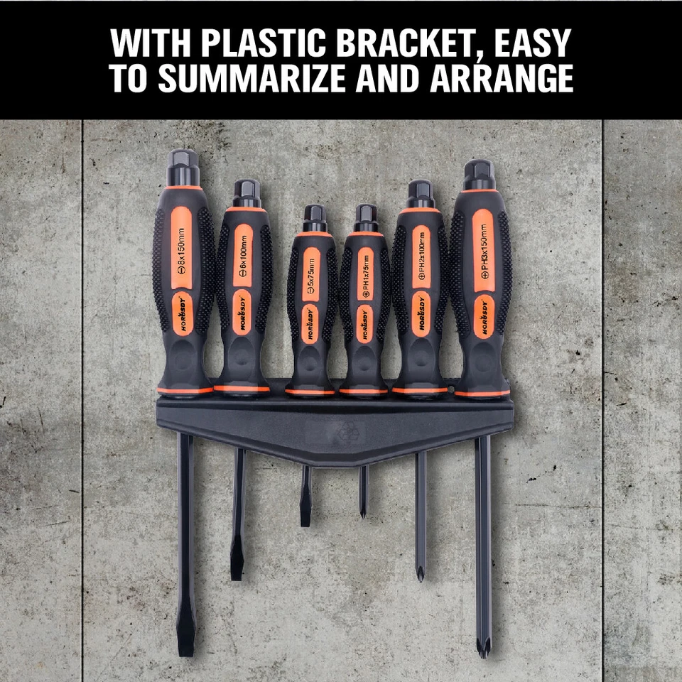 Набор из 6 магнитных сквозных отверток ударный шестигранный валик 3 крестообразных 3 плоских - Изображение 4 из 4