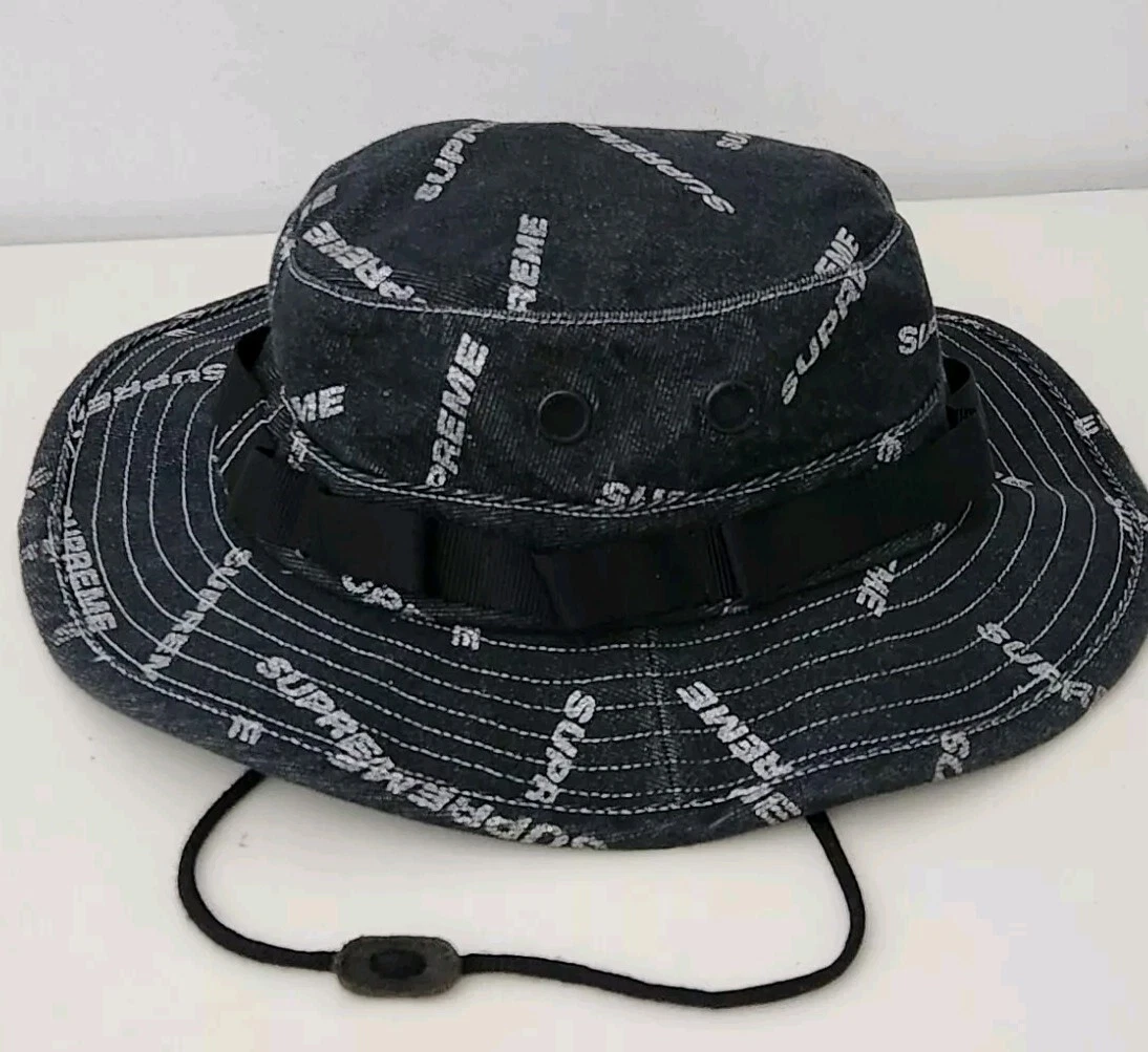 Chapeau seau boonie logo denim suprême SS17 M/L concasseur noir moyen/grand 