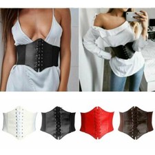 Women Lady Waist Cinch Corset Wide Waistband Leather Elastic Tied Waist Belt US 