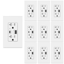 4.8A USB C Outlet High Speed,24W 20 Amp,White, 125 V Tamper-Resistant ,10 Pack