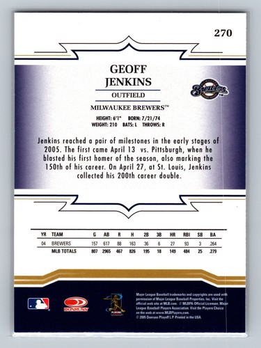2005 Donruss Throwback Threads #270 Geoff Jenkins - Picture 2 of 2