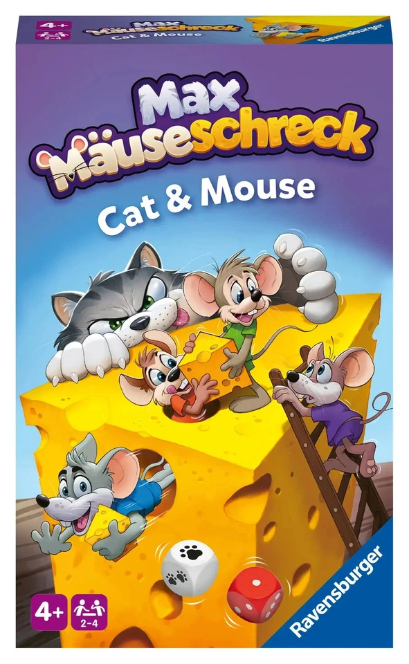 RAVENSBURGER VERLAG GMBH, RAVENSBURGER SPIELEVERLAG Ravensburger 22466 - Max Mäuseschreck- Kompaktes Katz & Maus Spiel für Kinder...