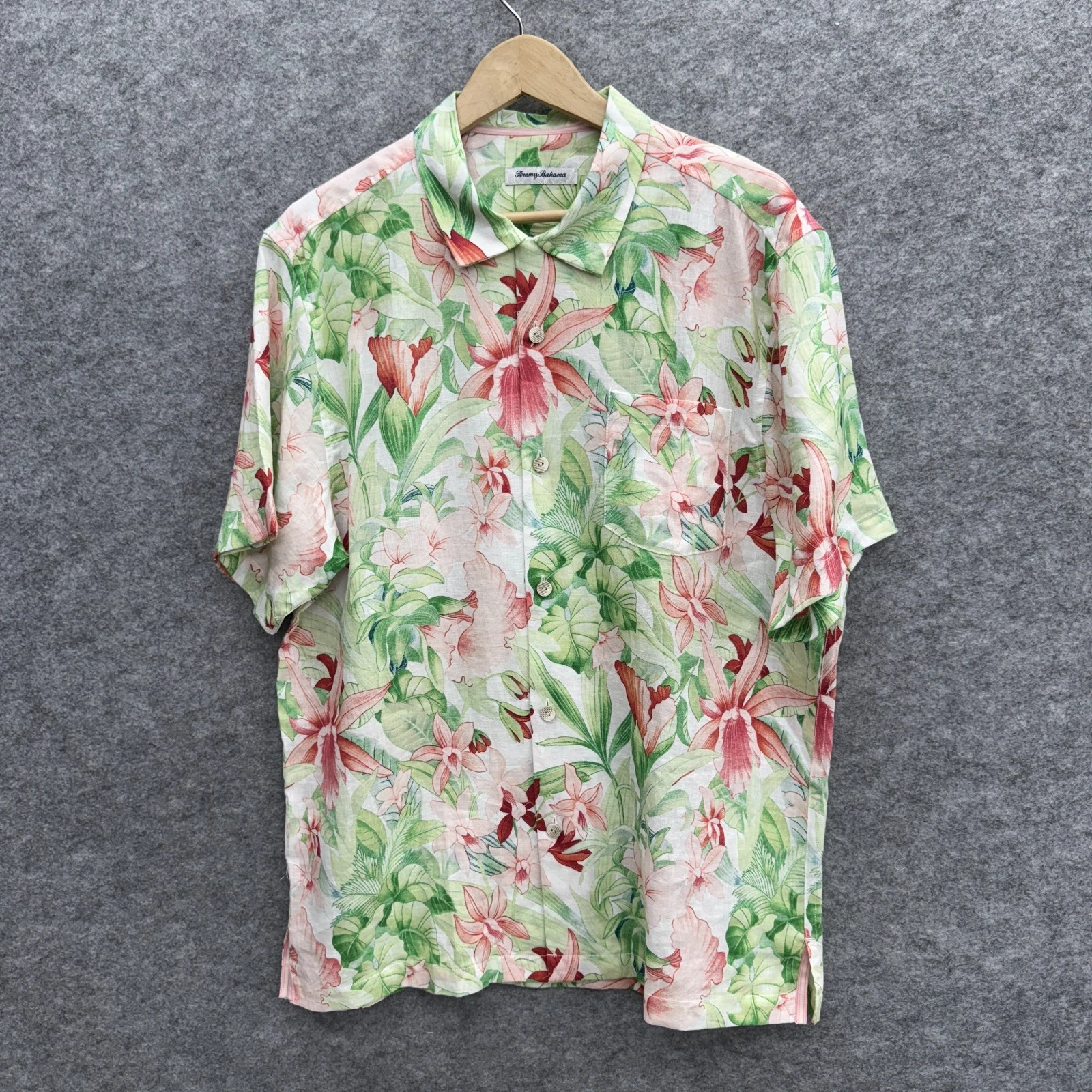 Tommy Bahama Men's Hawaiian Shirt Short Sleeve 100% Linen, Floral, Size L/G