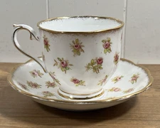 Footed Cup and Saucer Gold Trim Royal Albert Pink Roses #2612 Bone China England