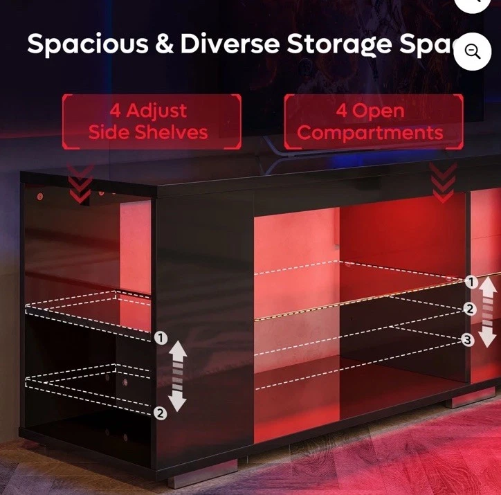 Modern Black High Gloss LED TV Stands,55/63" Entertainment Center for 65/70" TV - Image 4 of 4