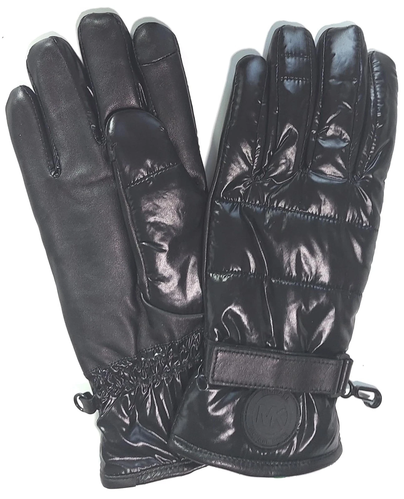 Michael Kors Black Insulated Leather Trim Touch Tip Gloves Black XL (X-Large)