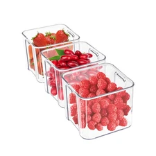 3Pack Fridge Organizer Drawer Divider Cube Pull-Out Bins Clear Food Container