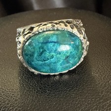 VTG Sterling Silver Chrysocolla Cabochon Pebbled Statement Ring Size 7.5 10.4g