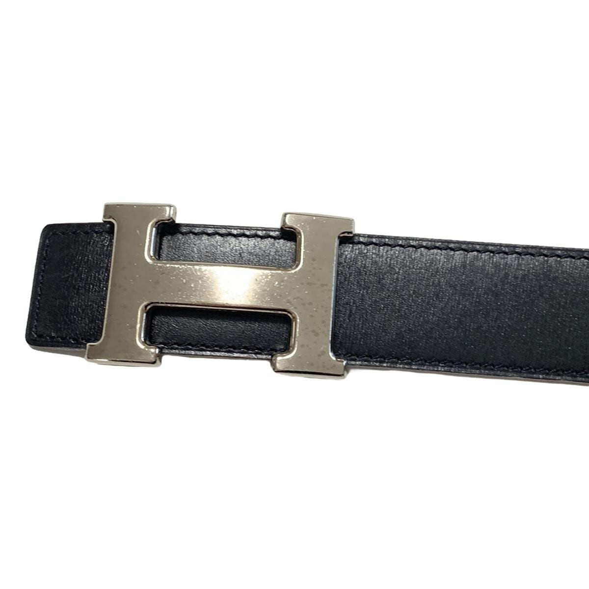 Auth HERMES H Belt - Black Gold Box Calf Hardware Square E Auth HERMES H Belt - Black Gold Box Calf Hardware Square E