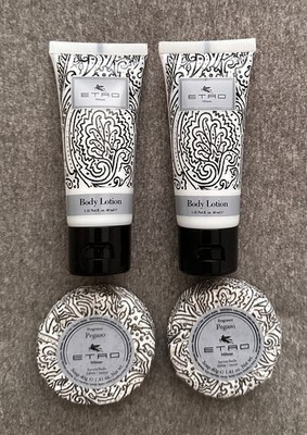 New Set Of 4 Etro Milano Pegaso Travel Size Body Lotion 80ml & Soap 80g