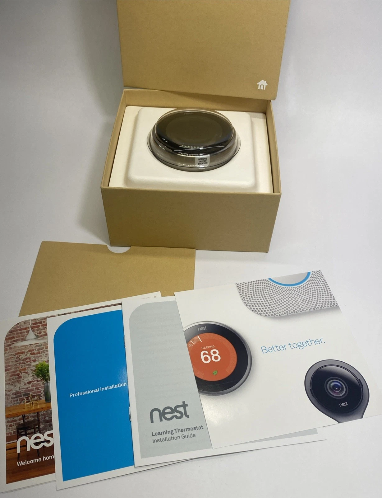 Google Nest Learning Thermostat Stainless Steel Wi-Fi App Control New In Box