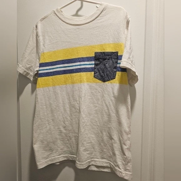Camiseta informal a rayas blanca amarilla azul con bolsillo Cherokee para niños talla S 6/7 Foto 2 de 4