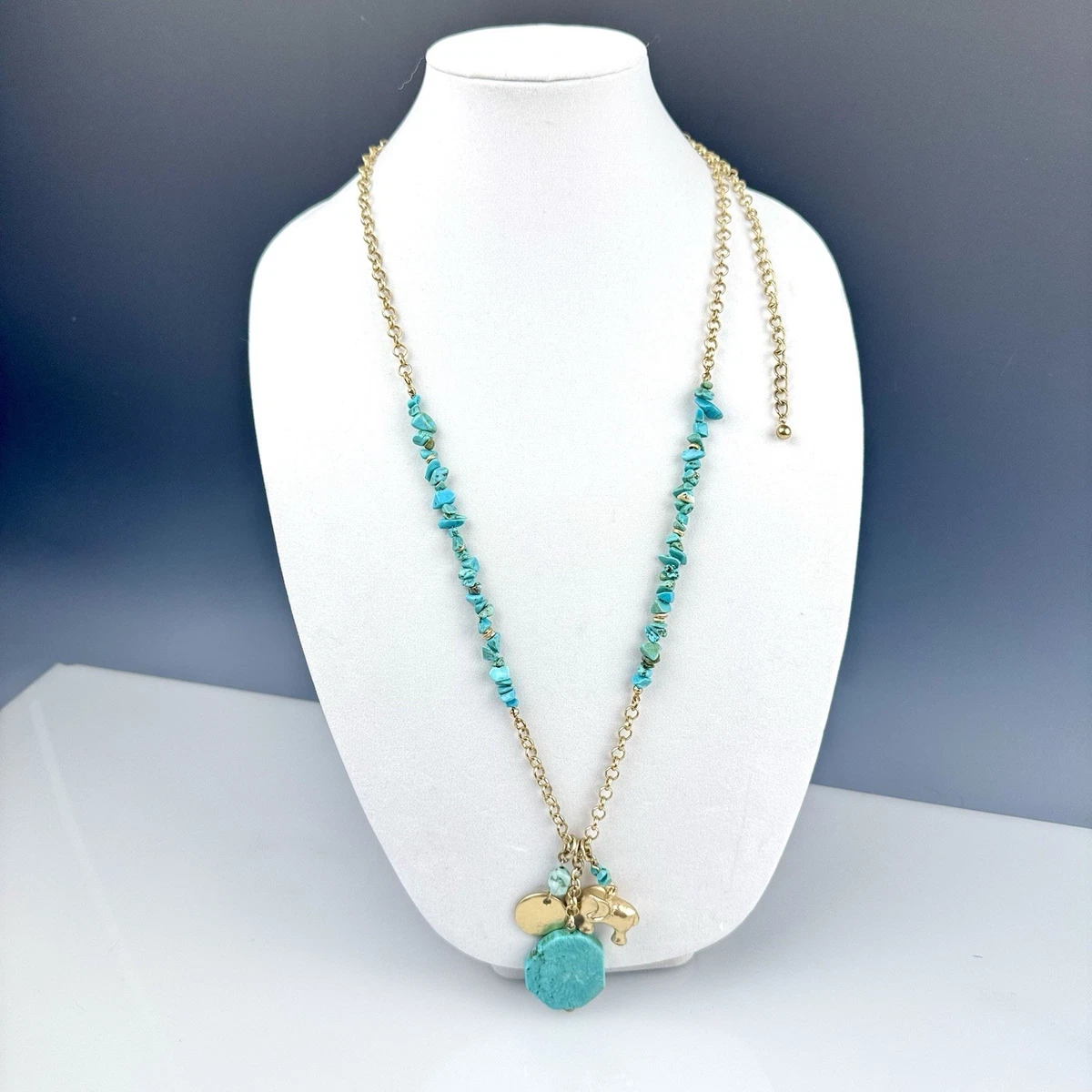 Ceinture Chaîne Métal Chico's Argent Turquoise 41 Pouces, Taille S/M, Réglable Et Colorée