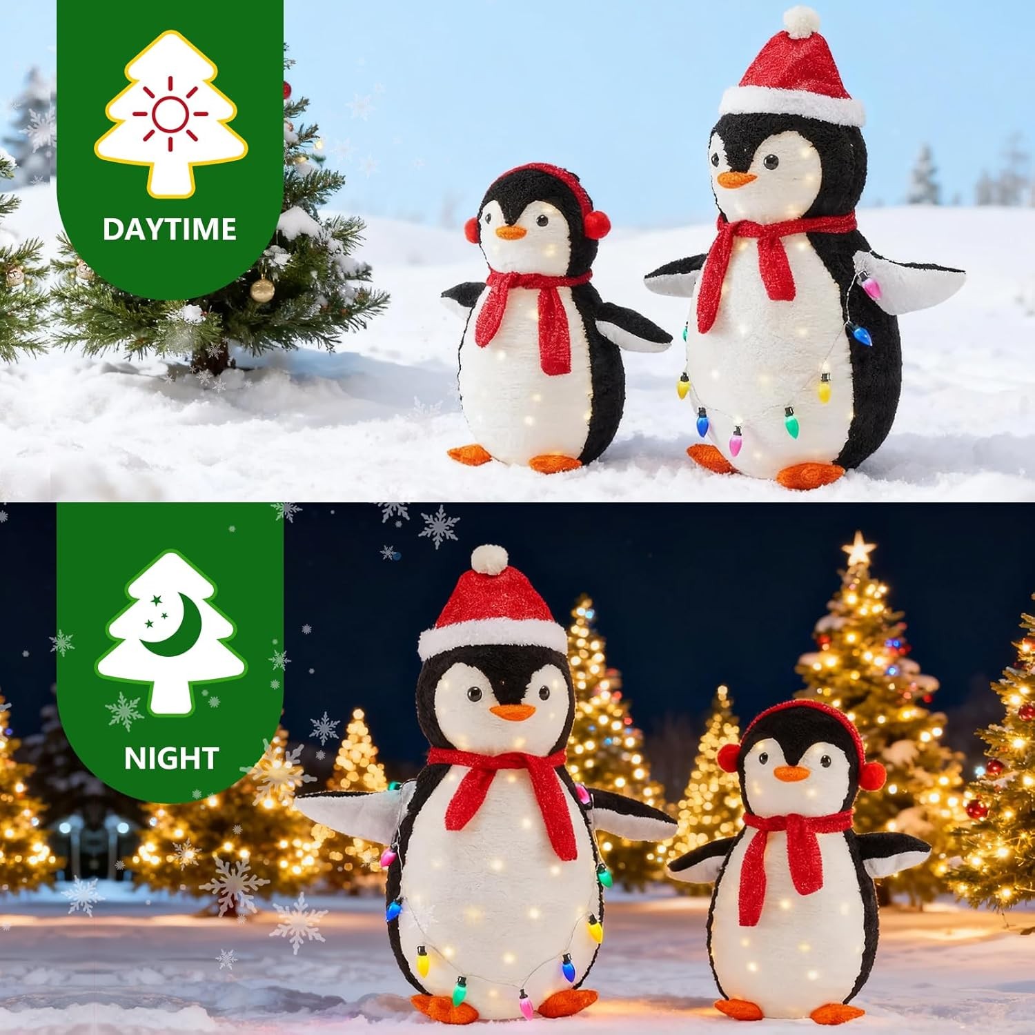 DUMOS 2-Piece Lighted Penguin Family Outdoor Christmas Decoration, Pop up Holida