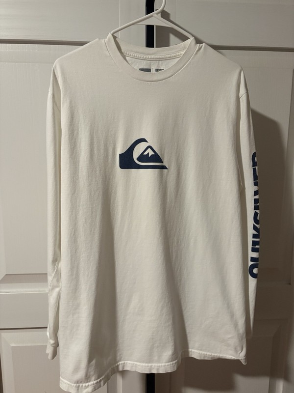Quiksilver Men's White Graphic Print Logo Crew Neck Long Sleeve T-Shirt Size L
