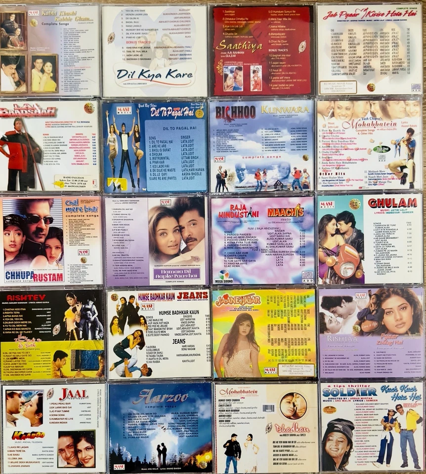 JOBLOT 20 BOLLYWOOD CDS.1997 TO 2003-MASH,MEGA S,TIME LINE,MUSIC W. Foto 3 de 3
