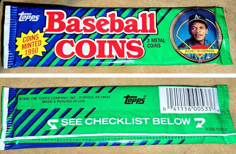 1990 topps metal baseball coins Rickey Henderson in sealed package 3 Per Package