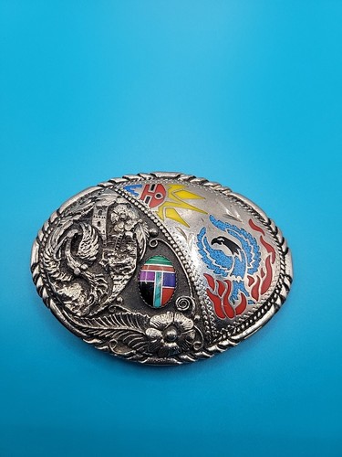 Vintage Belt Buckle: Turquoise Red Coral NATIVE AMERICAN SSI 92