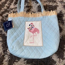 C And F enterprises Pink Flamingo Blue Purse