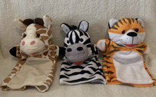 3 Pc Melissa Doug GIRAFFE, ZEBRA, TIGER Plush Hand Puppets 8 x 6 1/2 EUC