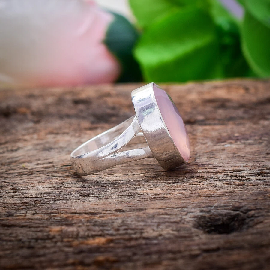 Magnificent Rose Quartz Gemstone 925 Sterling Silver Handmade Ring Love For Her - Image 2 of 4