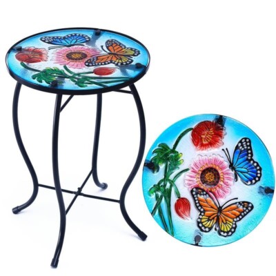 1 Stück Butterfly Terrassen Beistelltisch, kleiner Terrassen Outdoor Beistelltisch, Pflanztisch, Met