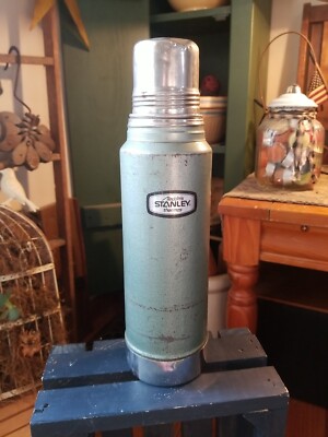 VINTAGE THERMOS CHROME GREEN VACUUM BOTTLE