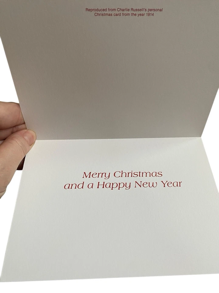 Leanin Tree Cowboy Christmas Holiday Card CM Russell Vtg Western Horse Art 1914 - Image 3 of 4