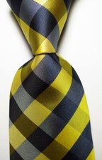 New Classic Checks Dark Blue Orange JACQUARD WOVEN Silk Men's Tie Necktie
