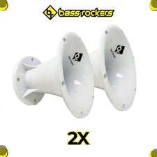 2PC 2” Throat 5.65” Exit Horn Wave Guide UV Resistant Silver Bolt on Compression