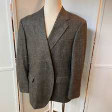 Haggar Imperial Mens Two Button Blazer Brown Gentlemans Fit 46R windowpane